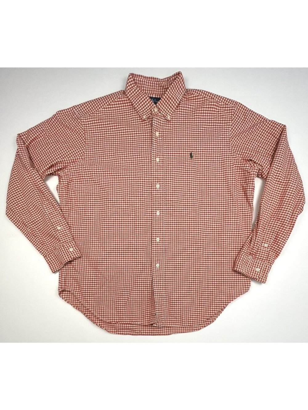 RALPH LAUREN Mens XL Classic Fit Barn Red Gingham Button-Up L/S SHIRT Pony EUC